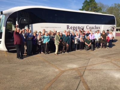 A coachful of Senior Citizens ready for the Bluebell Railway!